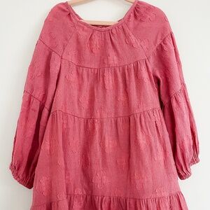 NWOT Zara Girls Tiered Long Sleeve Rose Pink Dress 4-5yrs